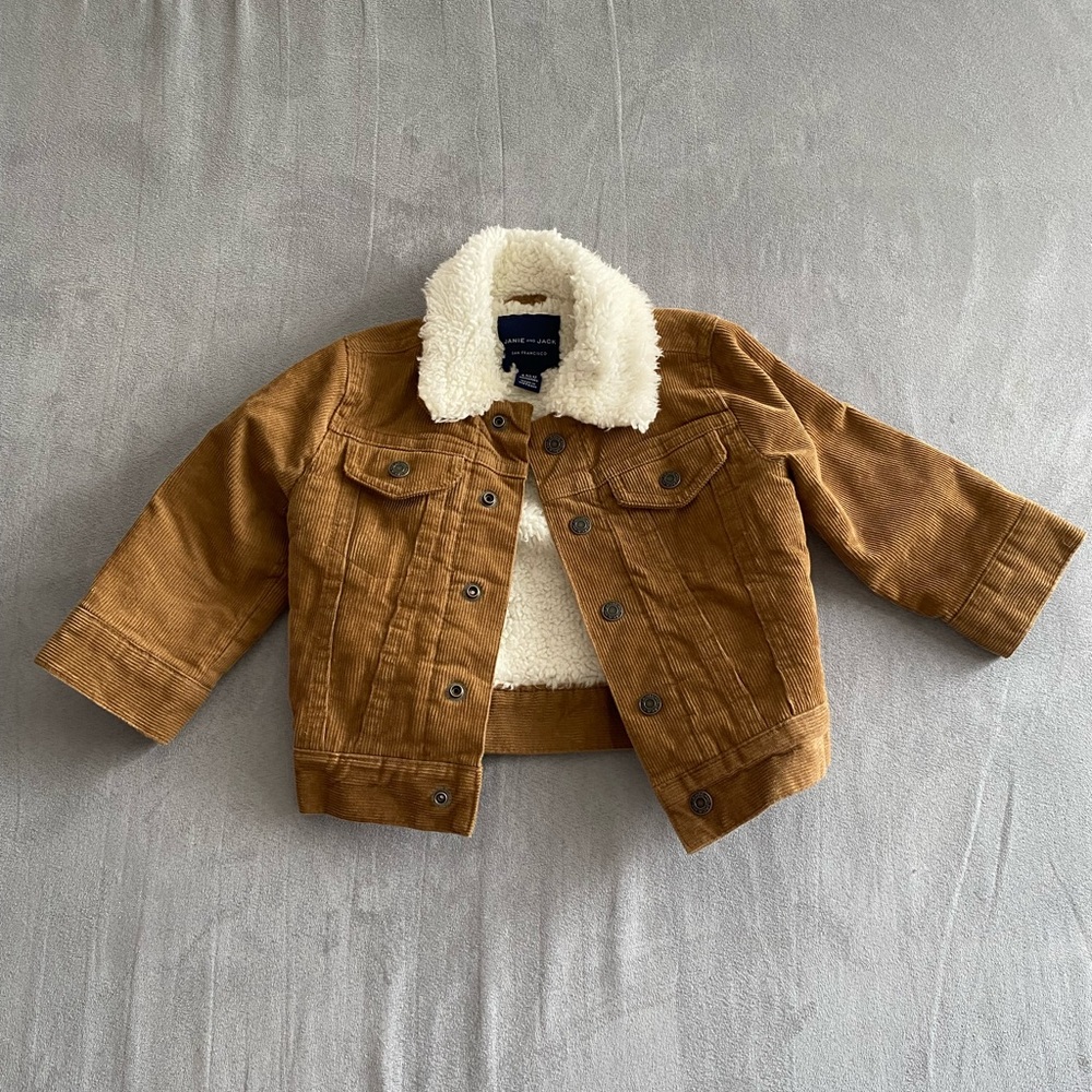 Janie and Jack CORDUROY TRUCKER SHERPA COLLAR JACKET 6-12mo